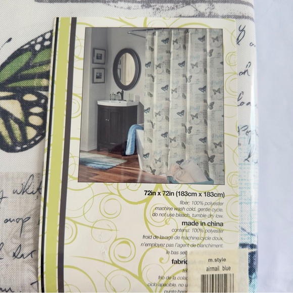 M. Style Fabric Shower Curtain Airmail Blue Butterfly Print Shower Curtain - Picture 1 of 4